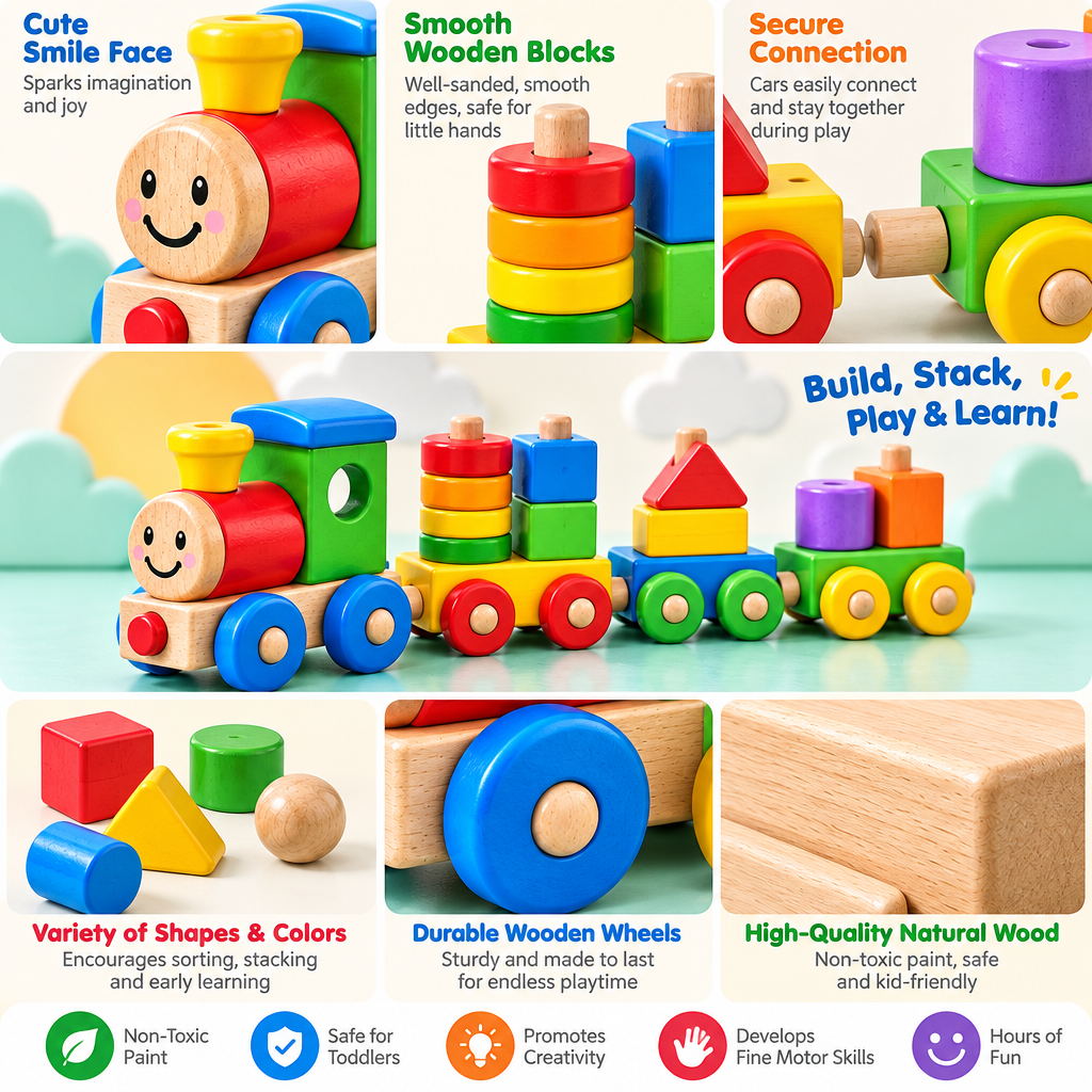 Valdermere™ Wooden Shape-Stacking Train
